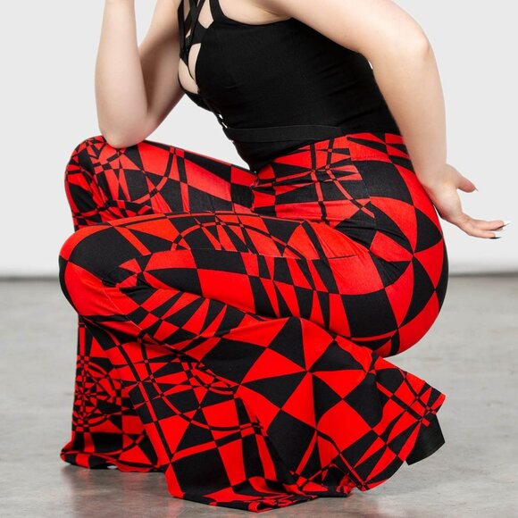 **Sold** KILLSTAR SUSPIRIA MOOD [BLACK/ RED] Stretch Flared Pants - Picture 1 of 5
